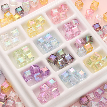 8mm acrylic imitation glass three-dimensional colorful square beads handmade DIY jewelry accessories homemade beaded bracelet material