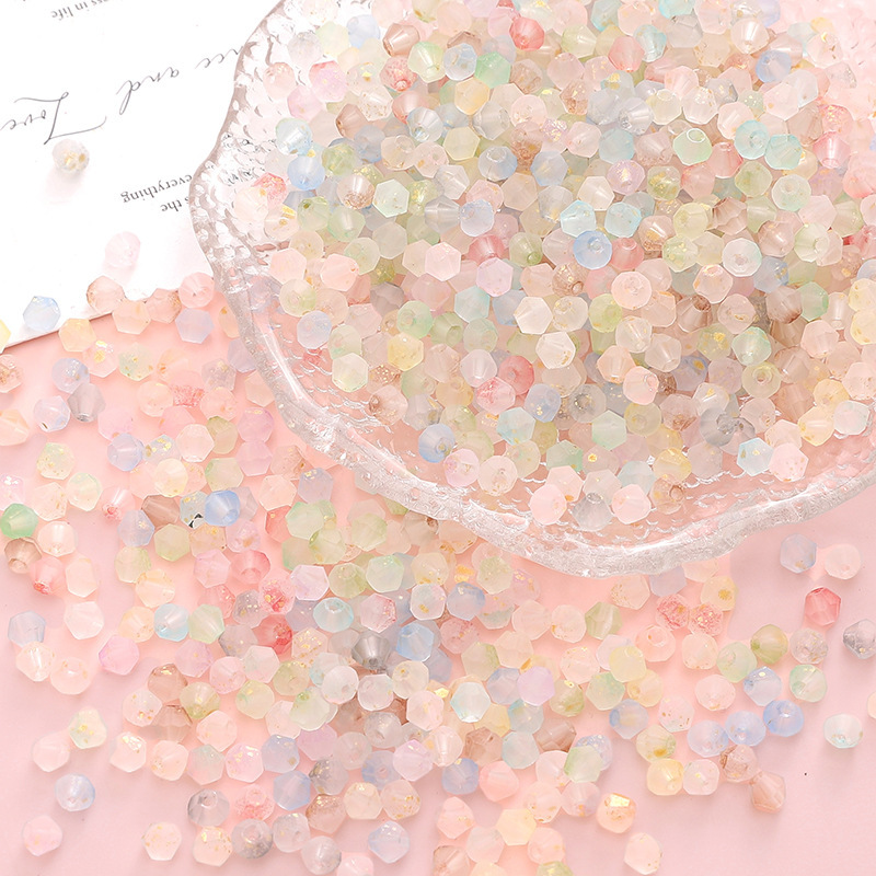Double pointed faceted frosted gold glass beads string beads loose beads DIY handmade bracelet mobile phone chain jewelry accessories