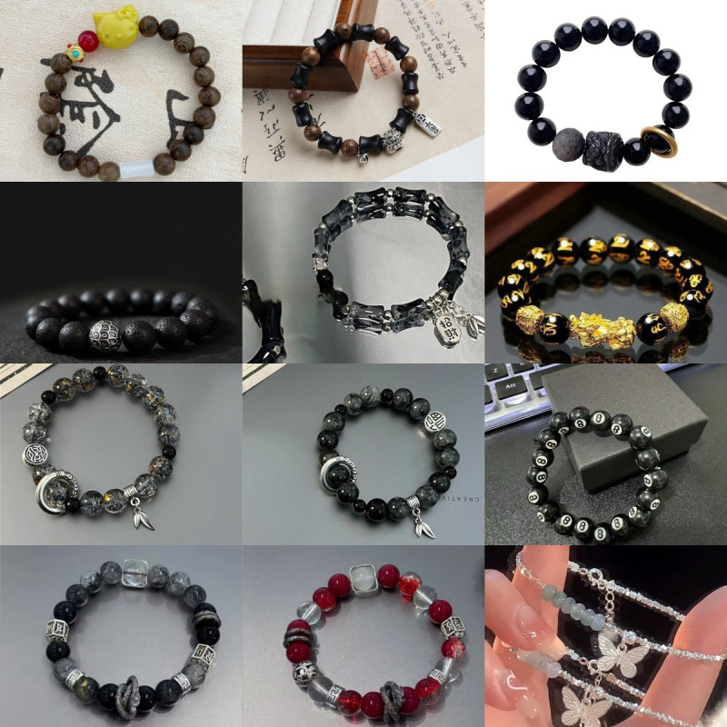 New black round bead bracelet for summer, fresh and elegant, whitening bestie student bracelet