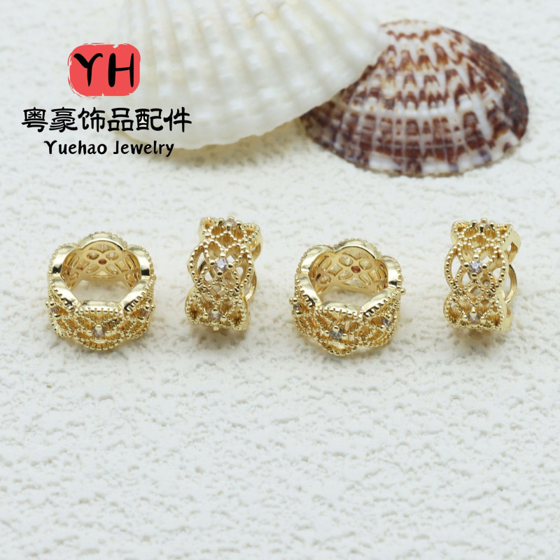 14K color-preserving inlaid zircon spacer bucket beads hollow with beads diy handmade jewelry bracelet necklace loose beads beads