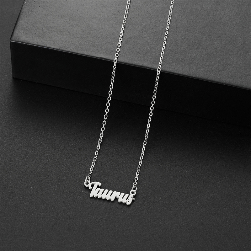 Cross-border simple stainless steel 12 constellation necklace European and American 18K versatile retro English constellation pendant jewelry wholesale