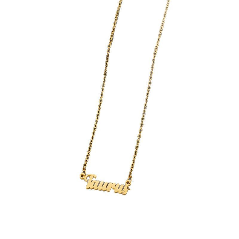 Cross-border simple stainless steel 12 constellation necklace European and American 18K versatile retro English constellation pendant jewelry wholesale
