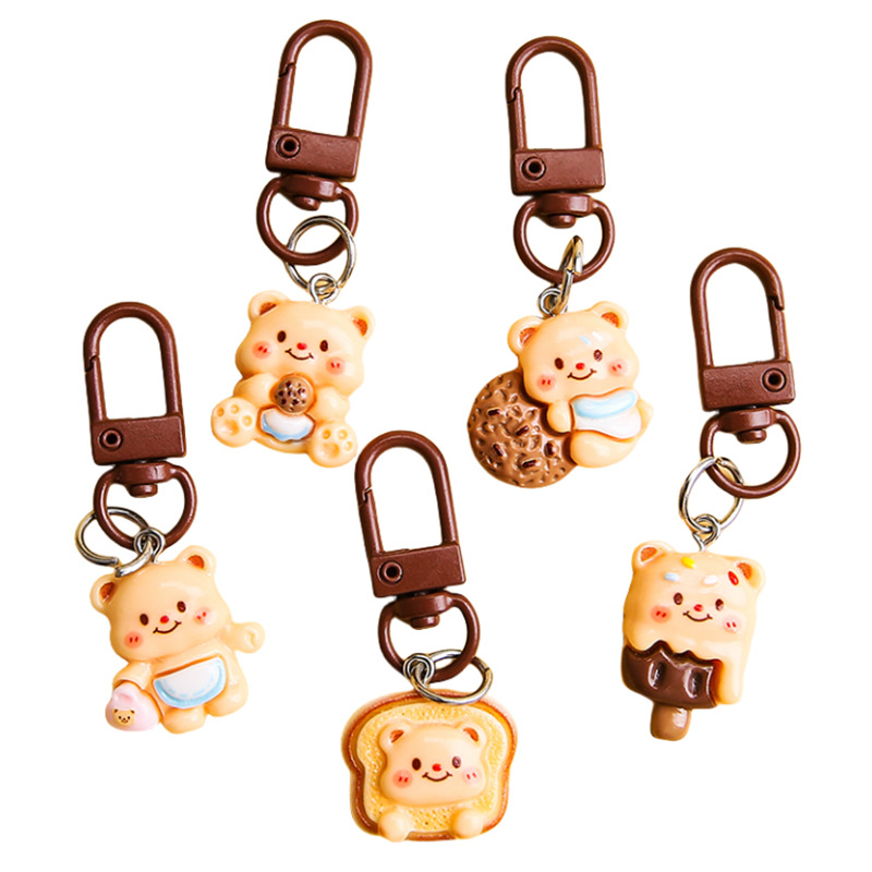 Fun cartoon chocolate bear food toy keychain pendant creative cute diy jewelry pendant girlfriend gift