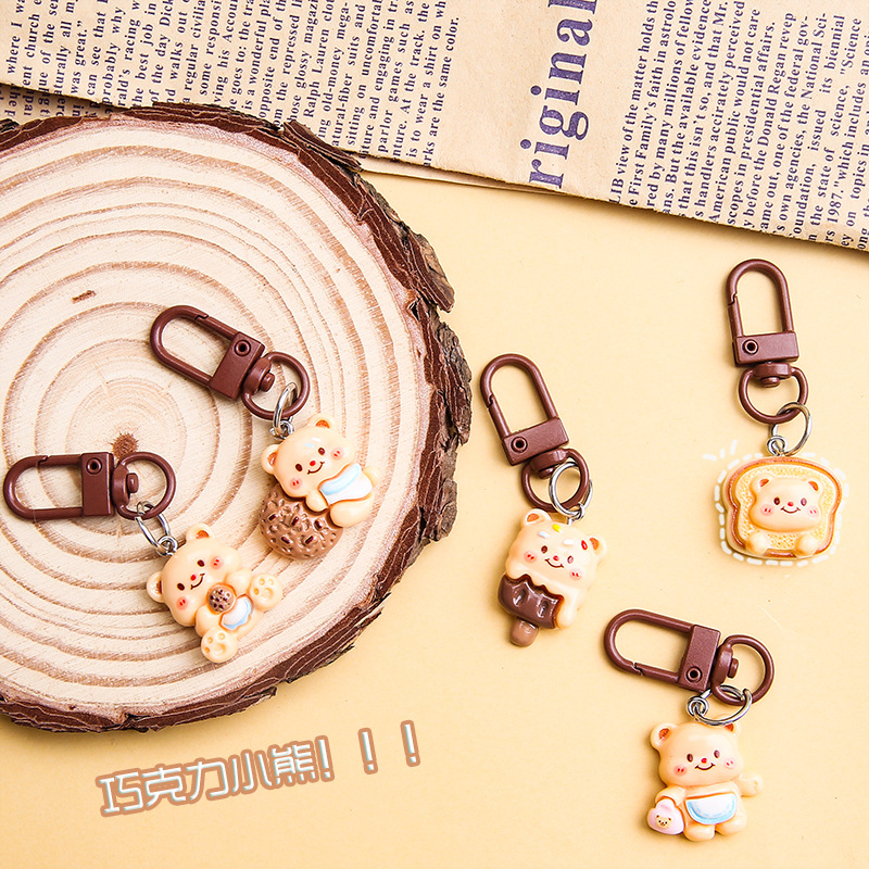 Fun cartoon chocolate bear food toy keychain pendant creative cute diy jewelry pendant girlfriend gift