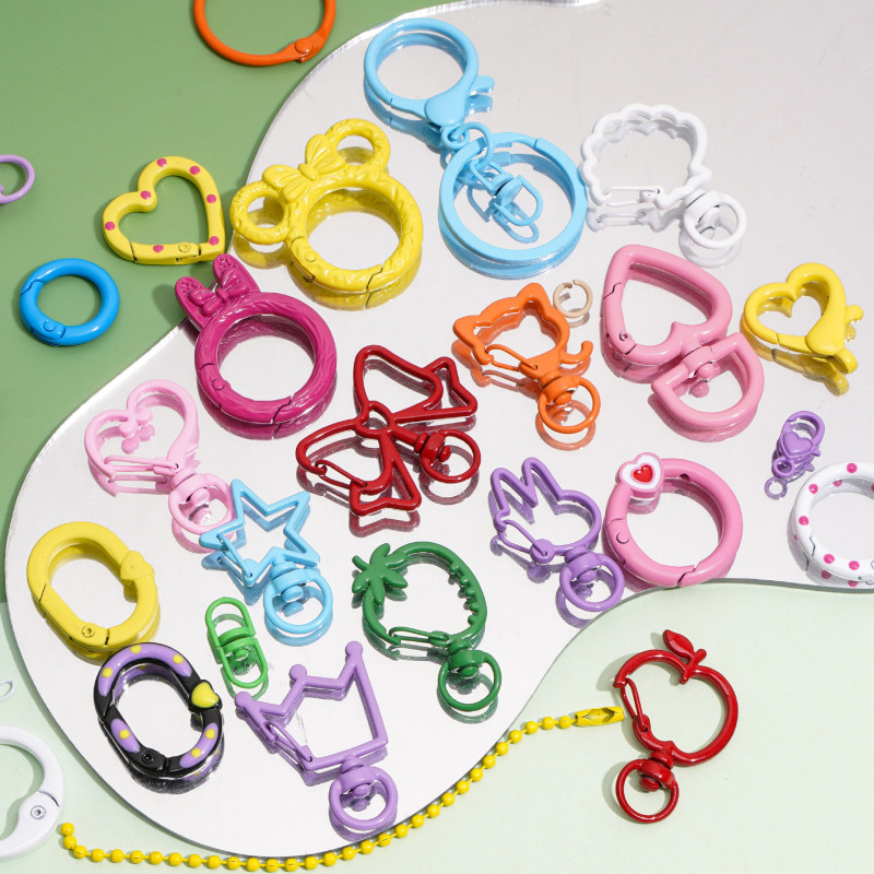 Colorful alloy love kitten keychain ring spring buckle DIY keychain accessories jewelry hanging buckle small jewelry