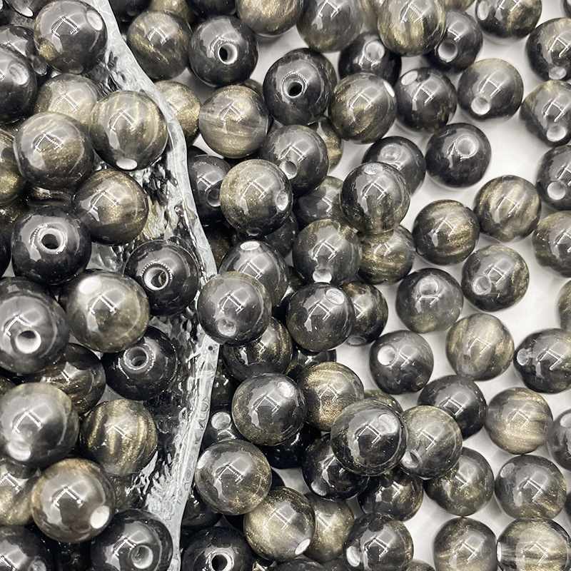 Resin flow gilt beads hand-beaded diy bracelet jewelry loose beads straight hole round bead jewelry material accessories