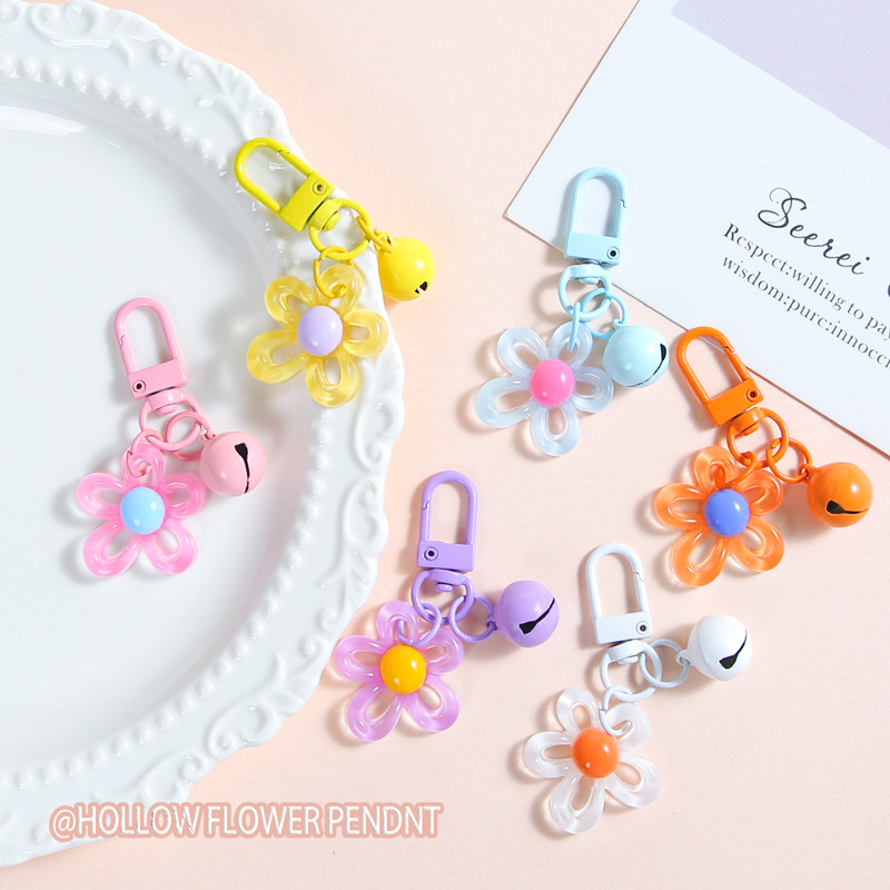 Colorful transparent hollow resin flowers diy pendant keychain bell jewelry accessories student backpack small pendant