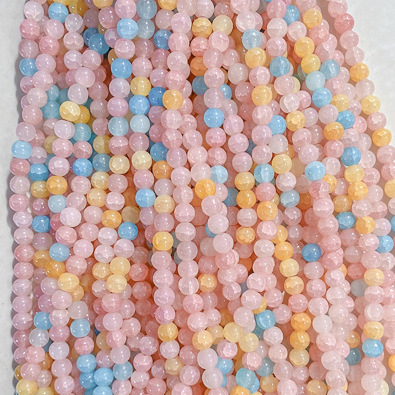 Water-dyed jade broken imitation jade round beads multi-color national style jade loose bead necklace hand string beads accessories DIY jewelry materials