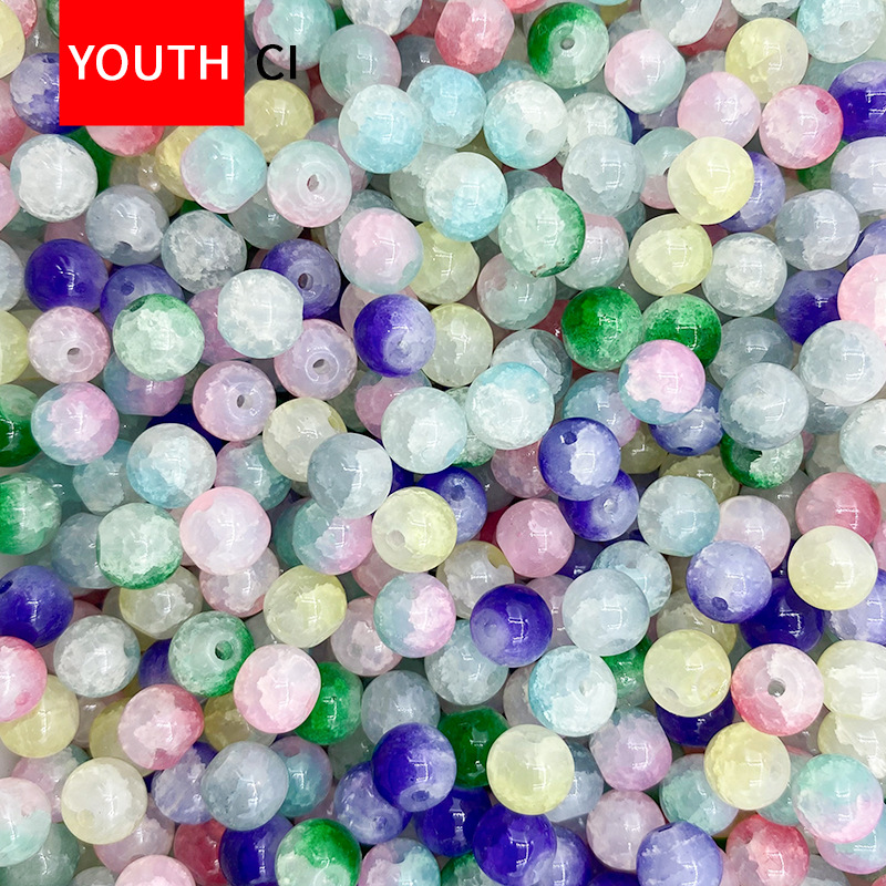 8mm cross-border jade broken glass beads colored glass crystal glass beads jewelry loose beads loose batch DIY jewelry beads