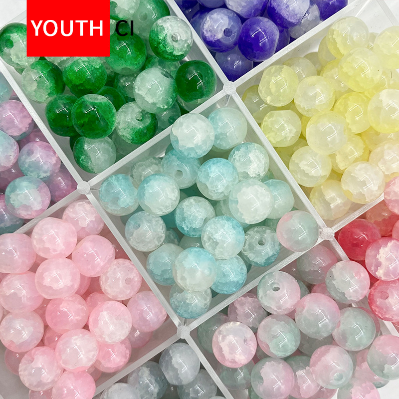 8mm cross-border jade broken glass beads colored glass crystal glass beads jewelry loose beads loose batch DIY jewelry beads