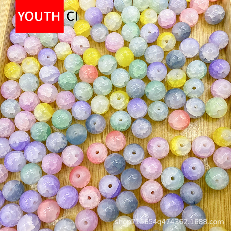 10mm ice cracked jade broken glass beads imitation jade beads loose bead bracelet diy straight hole round beads glass beads beads beads