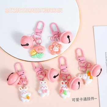 Cute cartoon resin rabbit flower keychain pendant sweet girly heart backpack mobile phone hanging chain accessories pendant