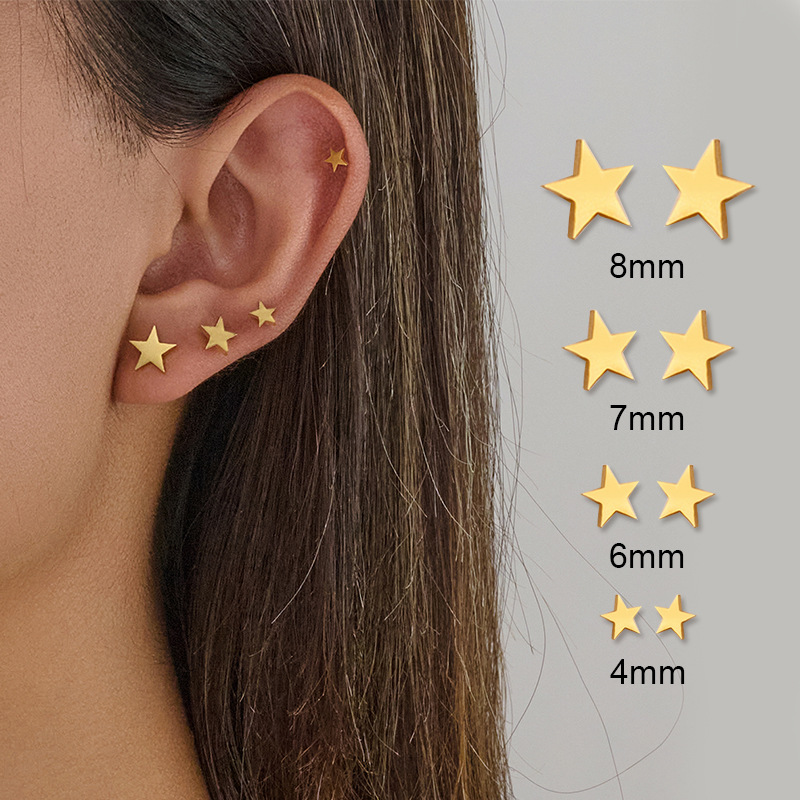 Cross-border simple wholesale stainless steel cutting geometric simple five-pointed star earrings for women light luxury piercing jewelry