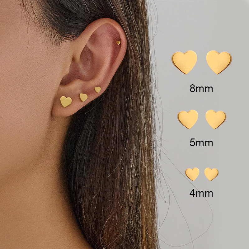 Foreign trade simple ins cold style love earrings for women stainless steel small geometric peach heart-shaped stacked earrings