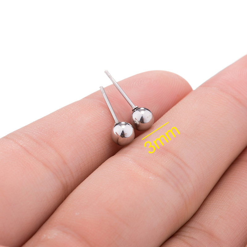European and American foreign trade fashion stainless steel glossy ball earrings for women, simple geometric round piercing earrings, no need to remove them