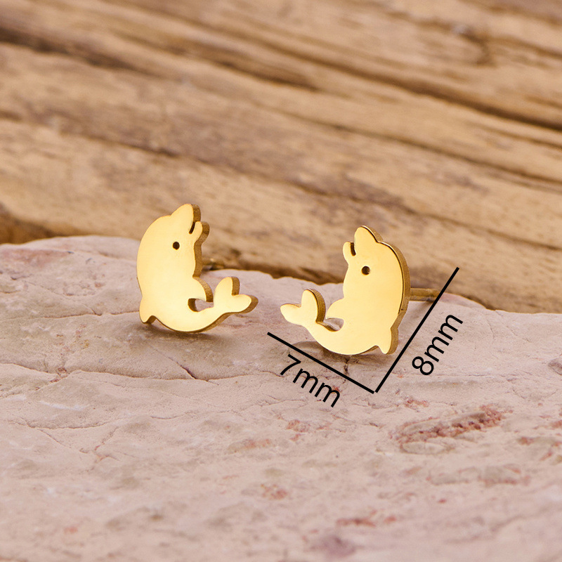 2025 new fashion cute dolphin whale earrings ins mini cartoon girls stainless steel simple earrings