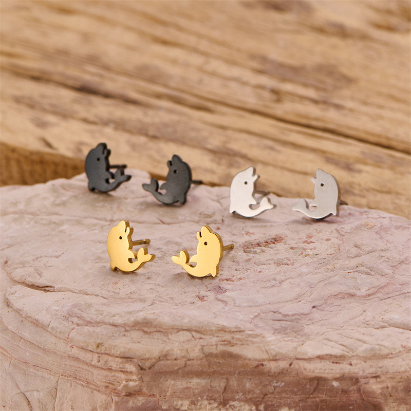 2025 new fashion cute dolphin whale earrings ins mini cartoon girls stainless steel simple earrings