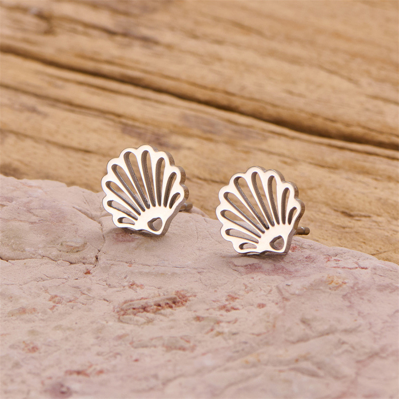 INS style cross-border new style stainless steel cut 18K gold plated geometric irregular personality seaside beach shell earrings