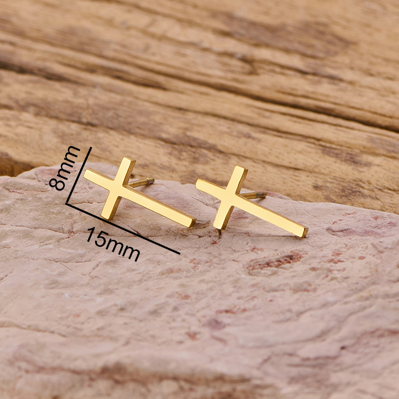 Cross-border supply European and American simple and personalized elongated cross earrings fashionable geometric piercing jewelry stainless steel