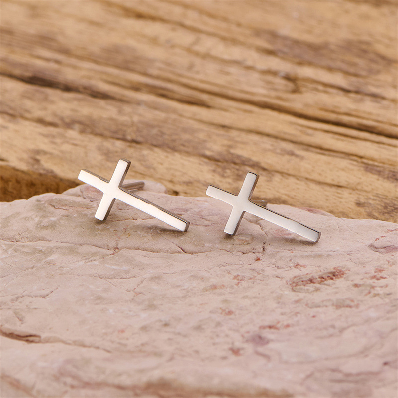 Cross-border supply European and American simple and personalized elongated cross earrings fashionable geometric piercing jewelry stainless steel