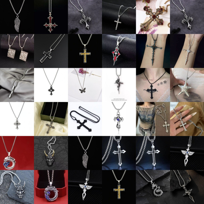 Cross-border hot selling punk style hot selling retro red cross pendant necklace girls chain personalized hip hop wholesale