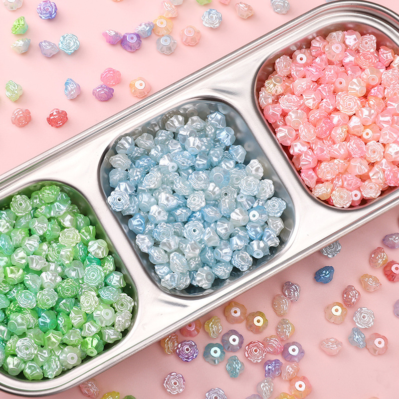 ABS pearl pearlescent two-color camellia diy handmade beading material loose beads making bracelet necklace jewelry accessories
