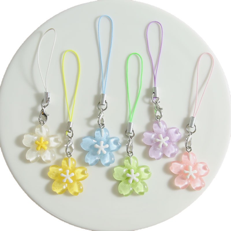 Transparent cherry blossom keychain flower diy accessories pendant small fresh and cute bag mobile phone chain small pendant wholesale
