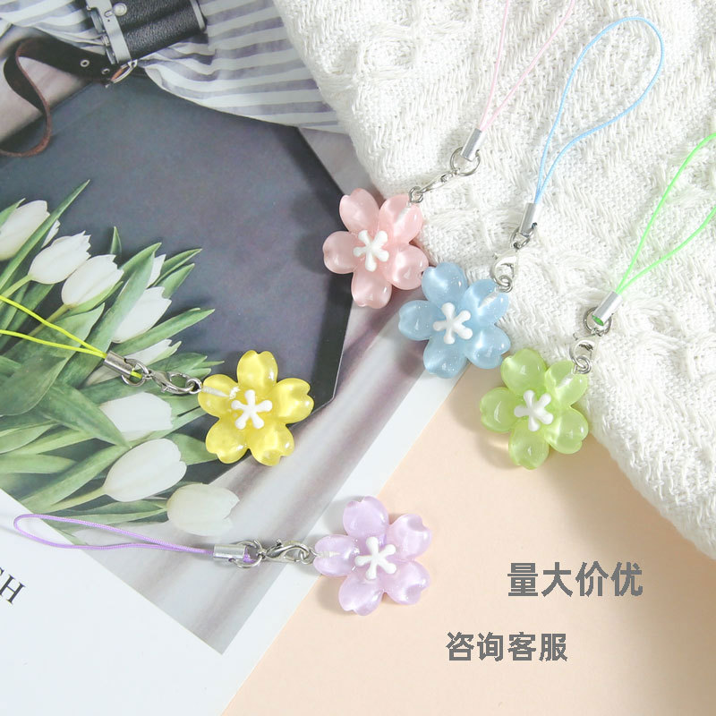 Transparent cherry blossom keychain flower diy accessories pendant small fresh and cute bag mobile phone chain small pendant wholesale