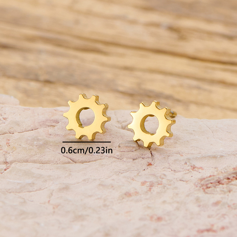 Cross-border punk style stainless steel cutting earrings fashion jewelry gear shape three colors optional factory ready stock wholesale