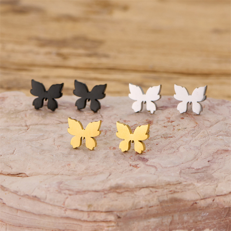 New style girls light luxury stainless steel cut small fresh personalized butterfly earrings versatile earrings cross-border spot wholesale