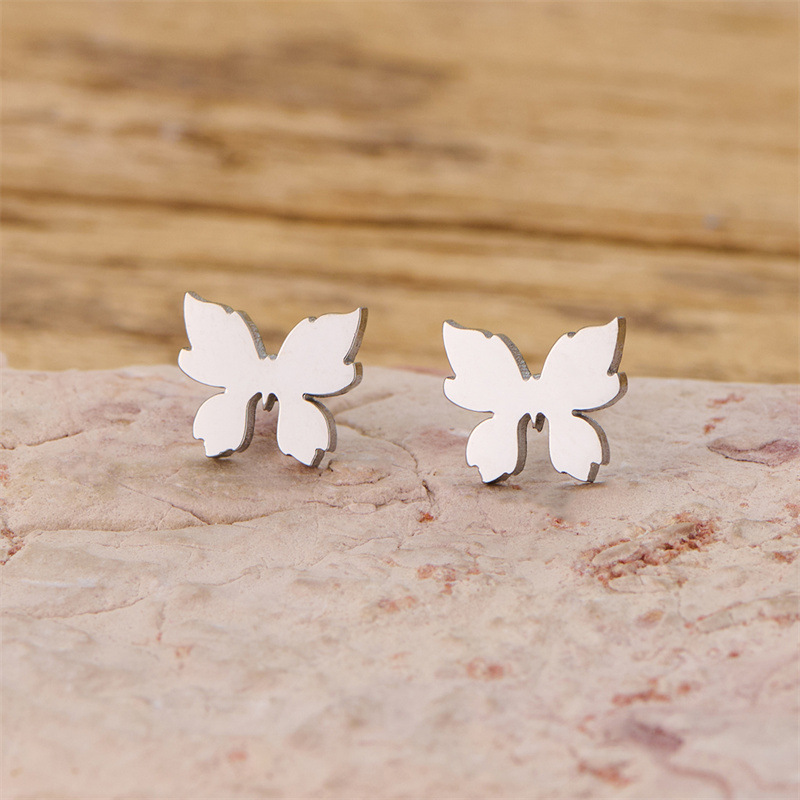 New style girls light luxury stainless steel cut small fresh personalized butterfly earrings versatile earrings cross-border spot wholesale