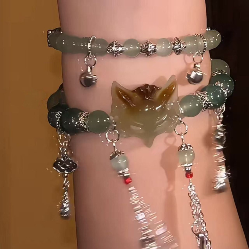 Linghu new Chinese popular style long double circle bracelet Chinese aesthetic small fox bracelet can be stacked with oriental beauty