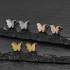 French niche design stainless steel double-layer frosted butterfly earrings for women, simple insect piercing earrings for women