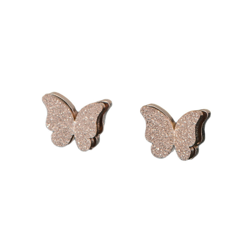French niche design stainless steel double-layer frosted butterfly earrings for women, simple insect piercing earrings for women