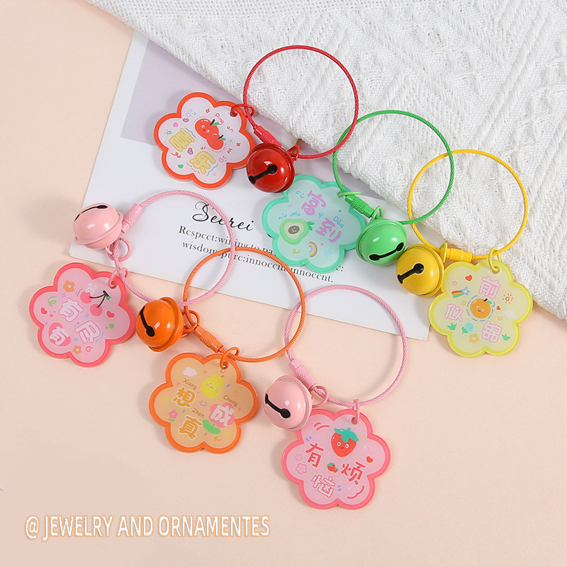 New color acrylic flower word plate 20 bell wire ring handmade DIY keychain jewelry accessories wholesale