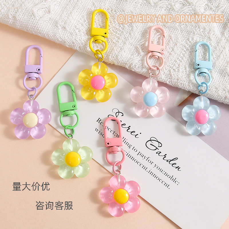 Candy color resin flower door buckle cute keychain mobile phone chain handmade DIY backpack jewelry accessories wholesale