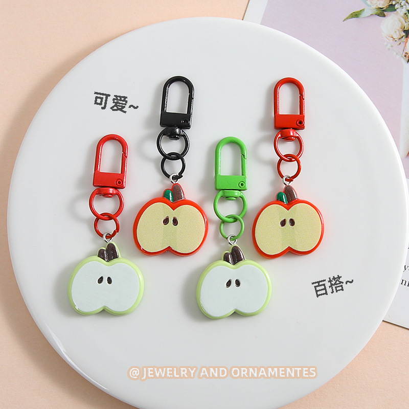 Cute sliced ​​apple slice door buckle mobile phone chain handmade DIY keychain school bag gift jewelry pendant wholesale