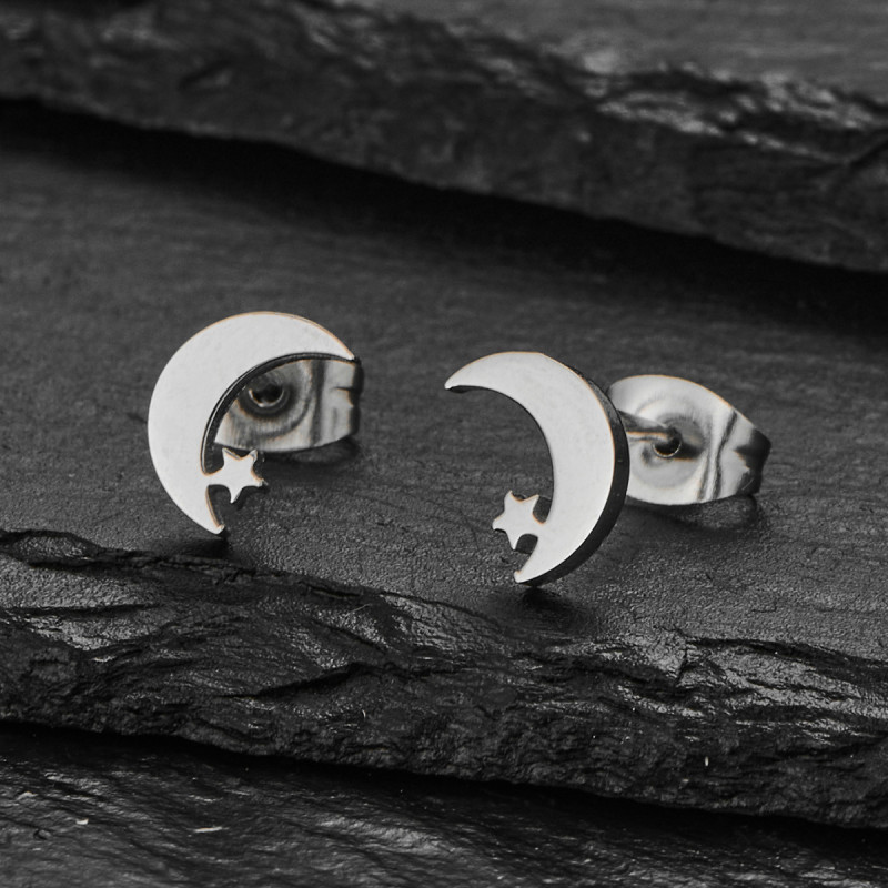 Japanese and Korean fashion stars on the tail of the moon 18K gold plated stainless steel mini temperament earrings wholesale