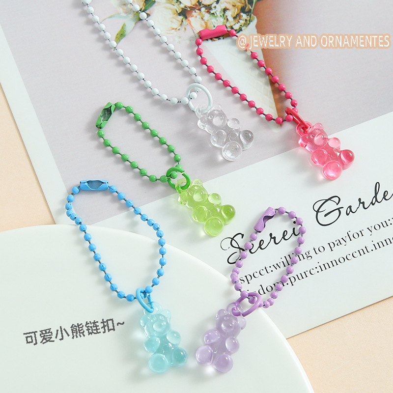 Candy color cute transparent bear bead chain mobile phone chain keychain handmade DIY mobile phone chain jewelry accessories wholesale
