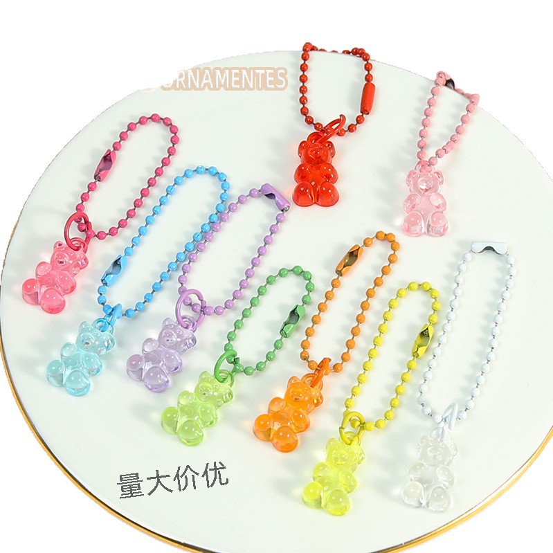 Candy color cute transparent bear bead chain mobile phone chain keychain handmade DIY mobile phone chain jewelry accessories wholesale