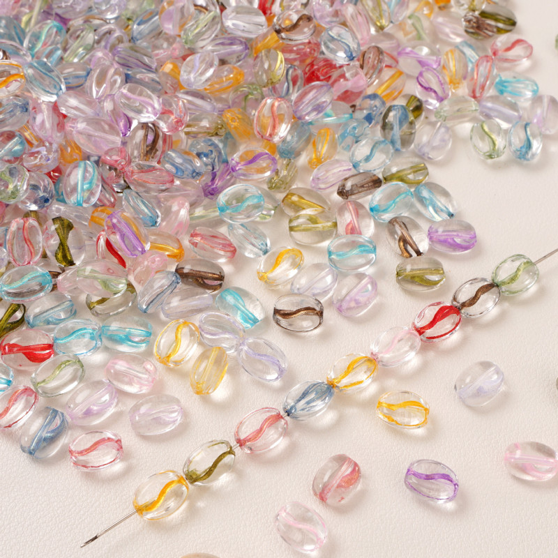 8x10mm colored glass transparent coffee bean loose beads handmade DIY beads bracelet necklace material oval beads