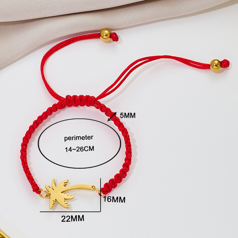 Cross-border stainless steel cutting 18k real gold electroplating jewelry coconut tree leaf pendant couple bracelets wholesale in stock
