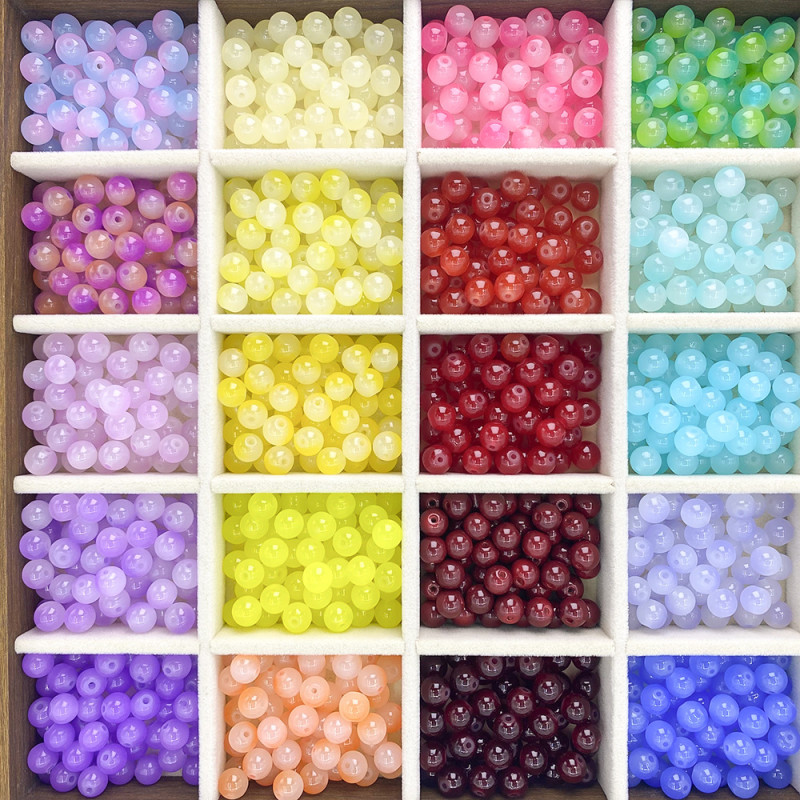 Imitation jade glass beads loose beads beading material DIY bracelet accessories beads chalcedony bracelet straight hole round beads glass beads