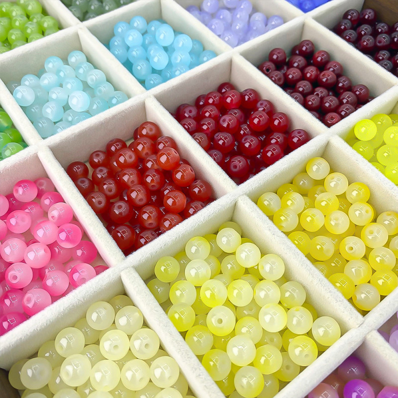 Imitation jade glass beads loose beads beading material DIY bracelet accessories beads chalcedony bracelet straight hole round beads glass beads