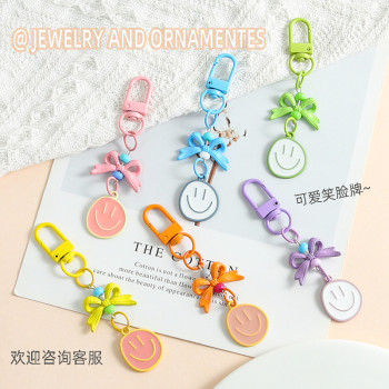 Candy Color Door Knot Bow Smiling Girl Cute Mobile Phone Chain Keychain Handmade DIY Jewelry Accessories Wholesale