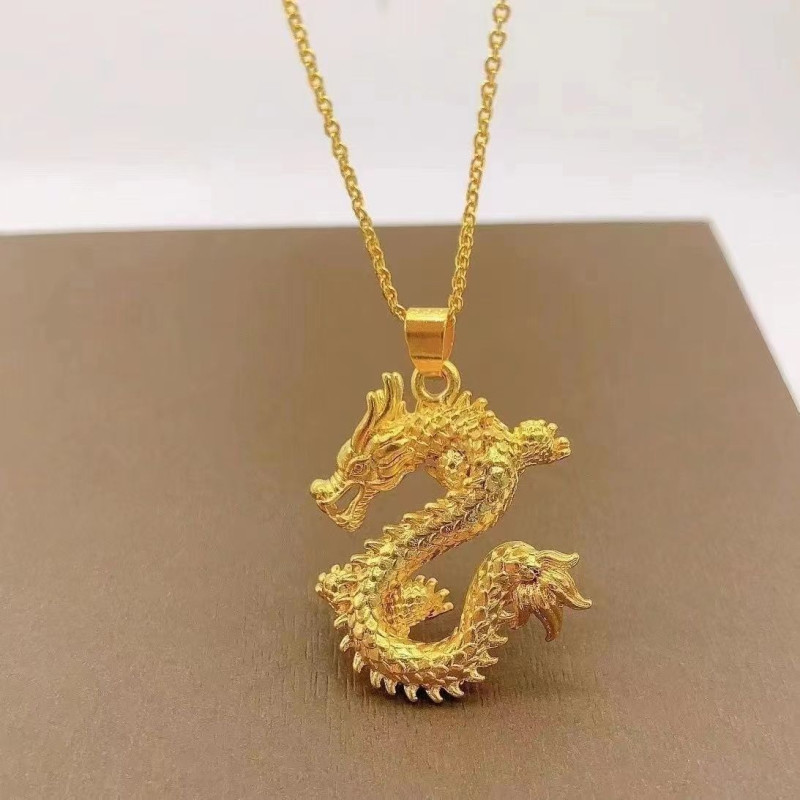 2024 New Year of the Dragon Necklace Flying Dragon in the Sky Pendant Non-fading Dragon Zodiac Same Style Pendant Jewelry Gift for Men and Women
