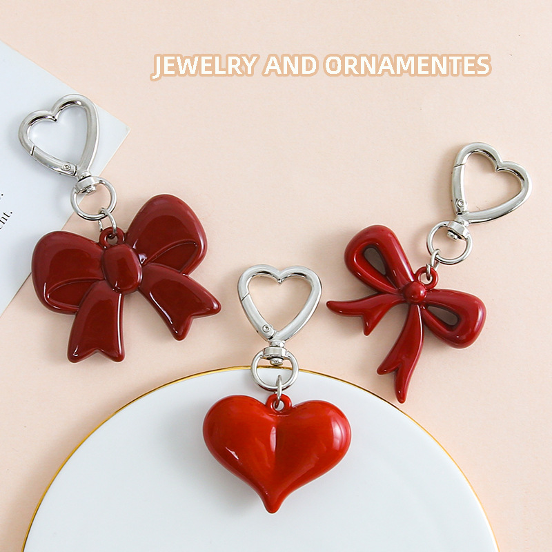 Exquisite and cute red bow love keychain pendant bag decoration pendant accessories wholesale jewelry