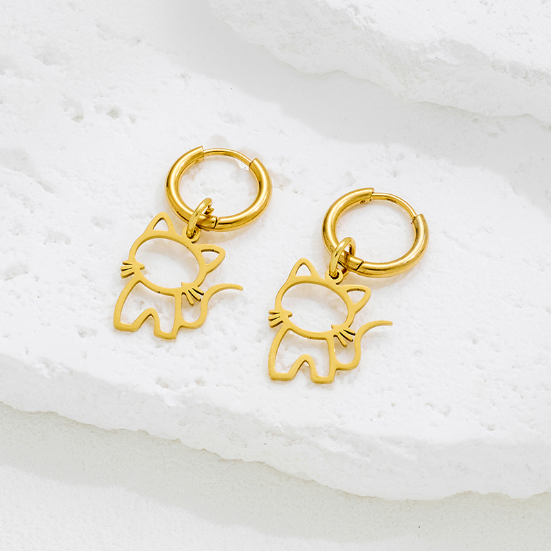 Korean style forest stainless steel accessories fashionable cartoon small animal cat pendant earrings girls personalized hip-hop earrings
