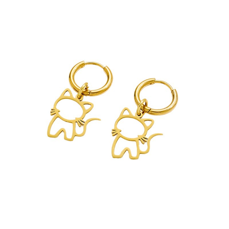 Korean style forest stainless steel accessories fashionable cartoon small animal cat pendant earrings girls personalized hip-hop earrings