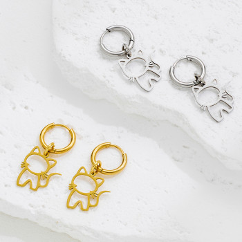 Korean style forest stainless steel accessories fashionable cartoon small animal cat pendant earrings girls personalized hip-hop earrings